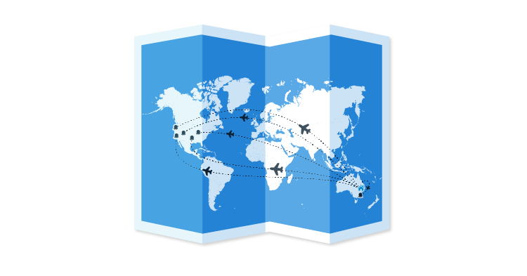 World maps tracking flights from Australia
