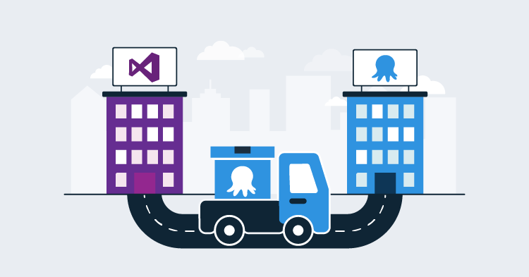 Lorry transferring an Octopus package from a TFS building to an Octopus building.