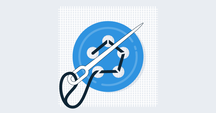 Sewing needle with a thread going through a blue button.