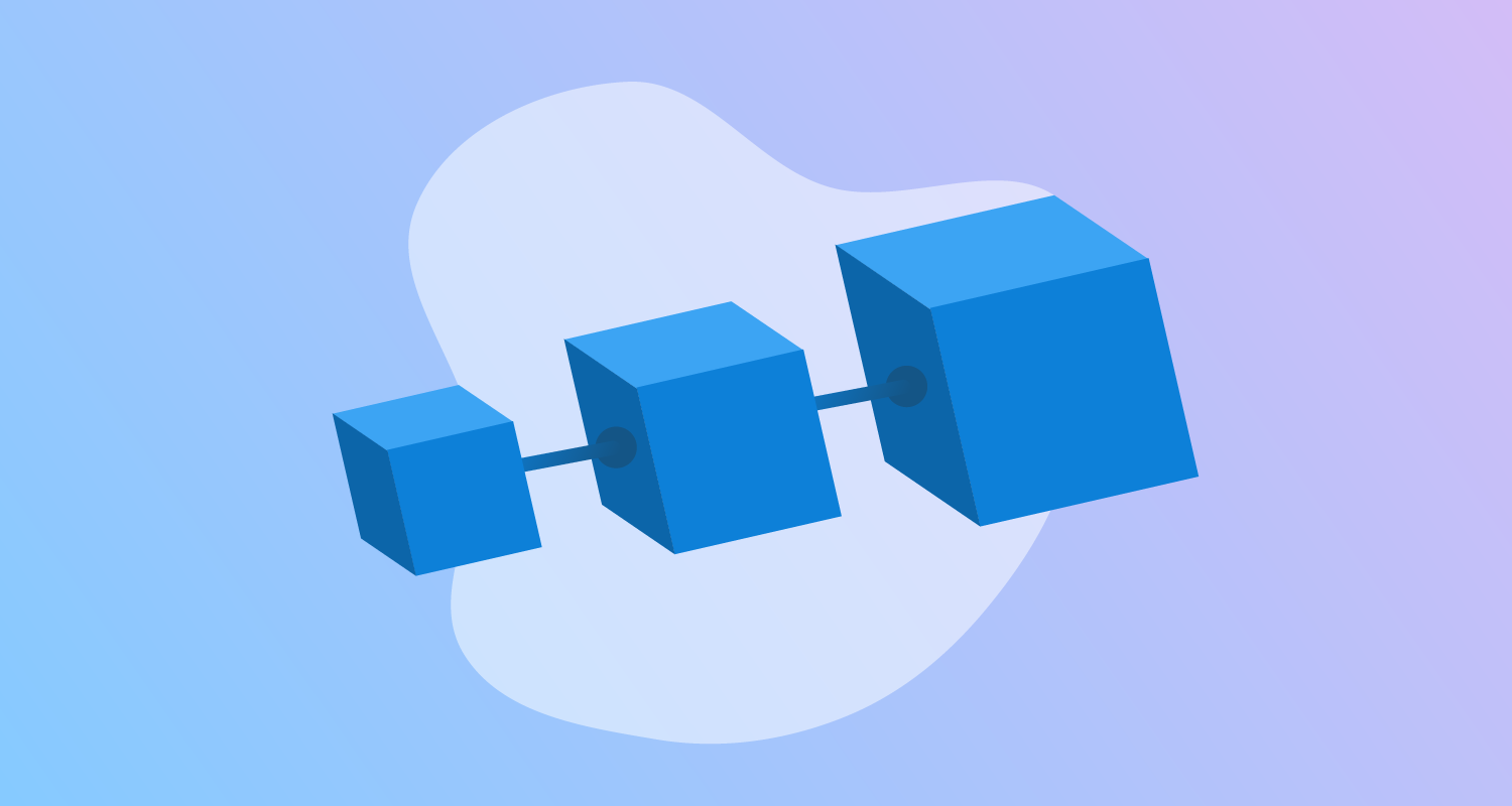 Three cubes connected from smallest to biggest