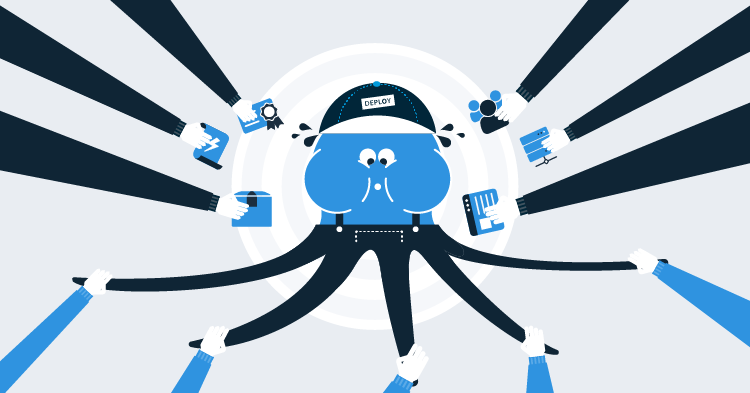 An octopus being pulled in many directions.