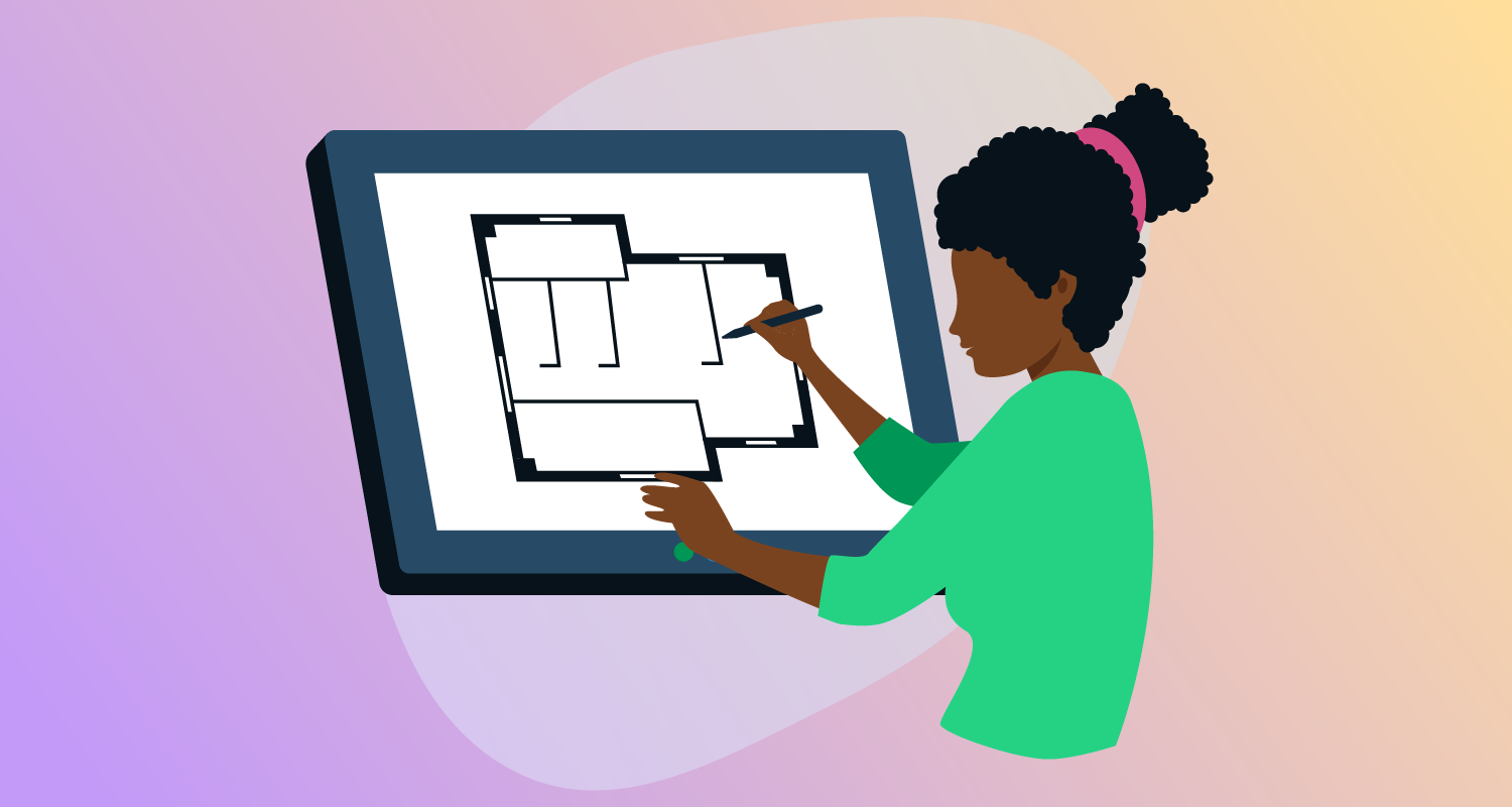 Person drawing an architectural plan on a digital device.