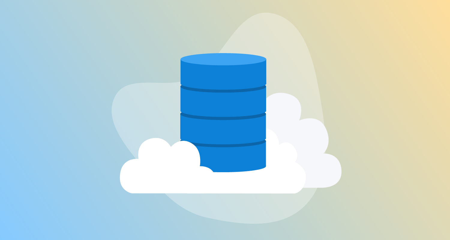 A blue database sits in a white cloud