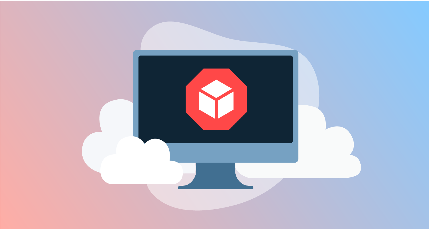 Azure VM logo on a laptop screen in the clouds