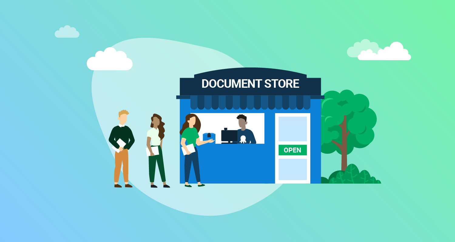 Customers lined up at an Octopus document store-front.