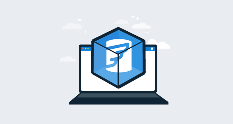 flyway logo inside execution container in front of laptop