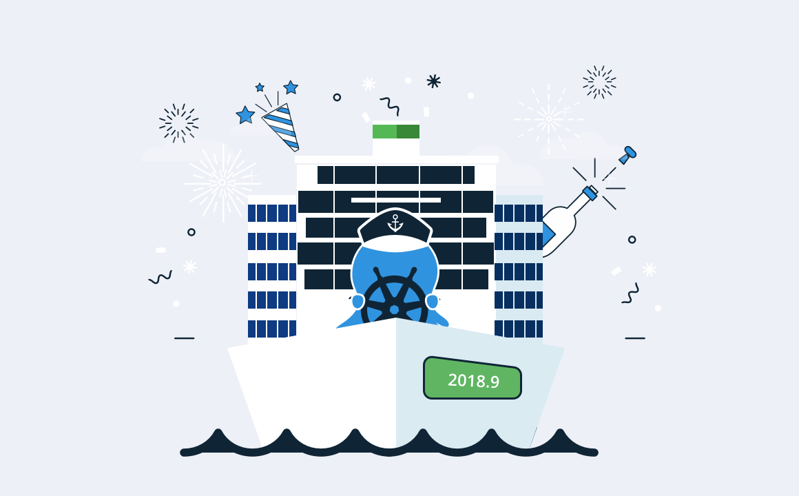 An octopus pilots a cruise ship that is celebrating.