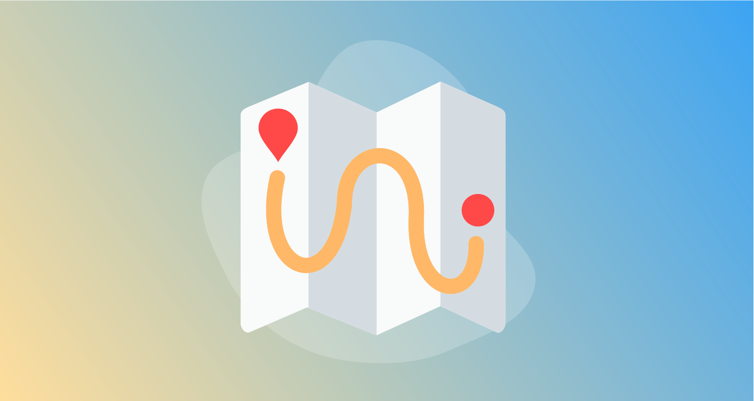 Curved path running between two points on a map.