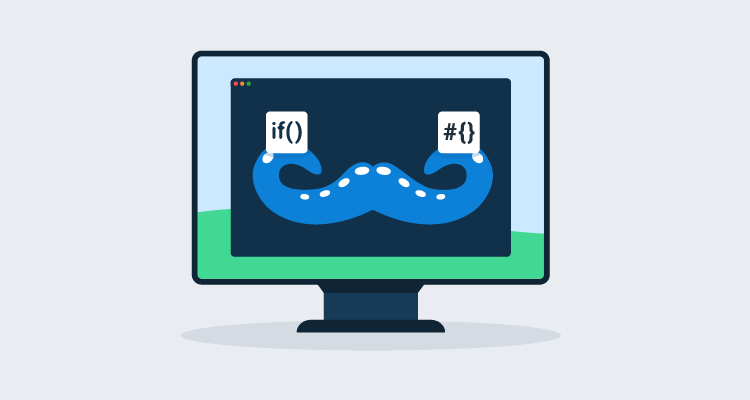 Octopus tentacle as a mustache. On the left side is a run condition symbol and the right side is a variable.