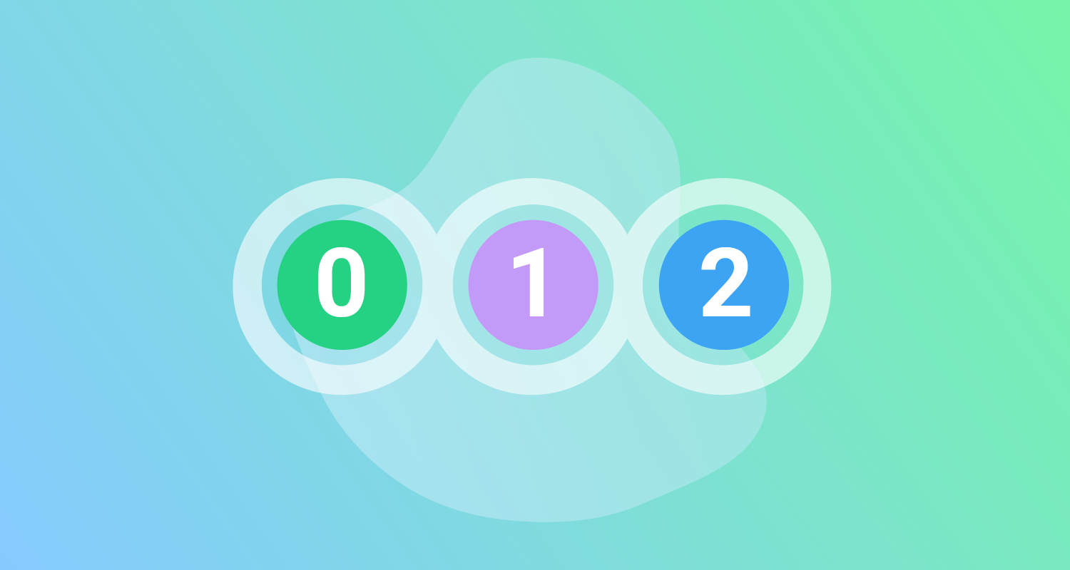 The numerals zero, one, and two in circles that are joined together.
