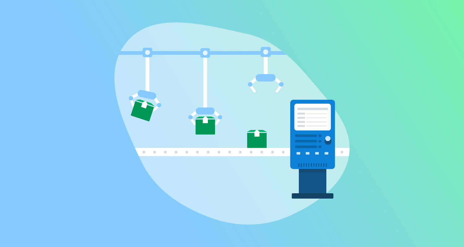 Packages being placed on a conveyor belt by a crane and being pushed into a machine representing the GitHub package registry
