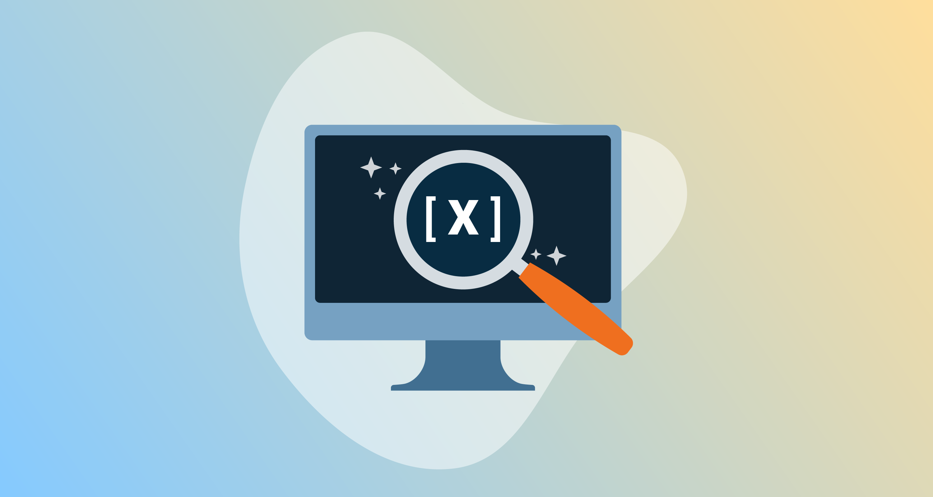 A magnifying glass over a computer screen magnifies a variable.