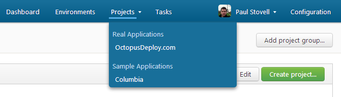 Favorite projects in menu