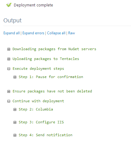 Manual deployment output
