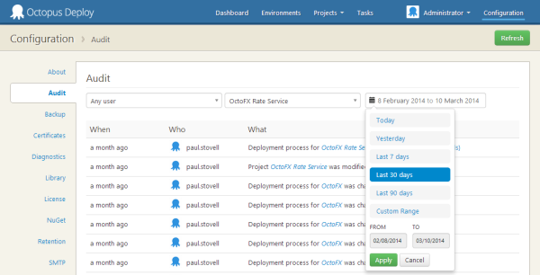 Filtering the audit log