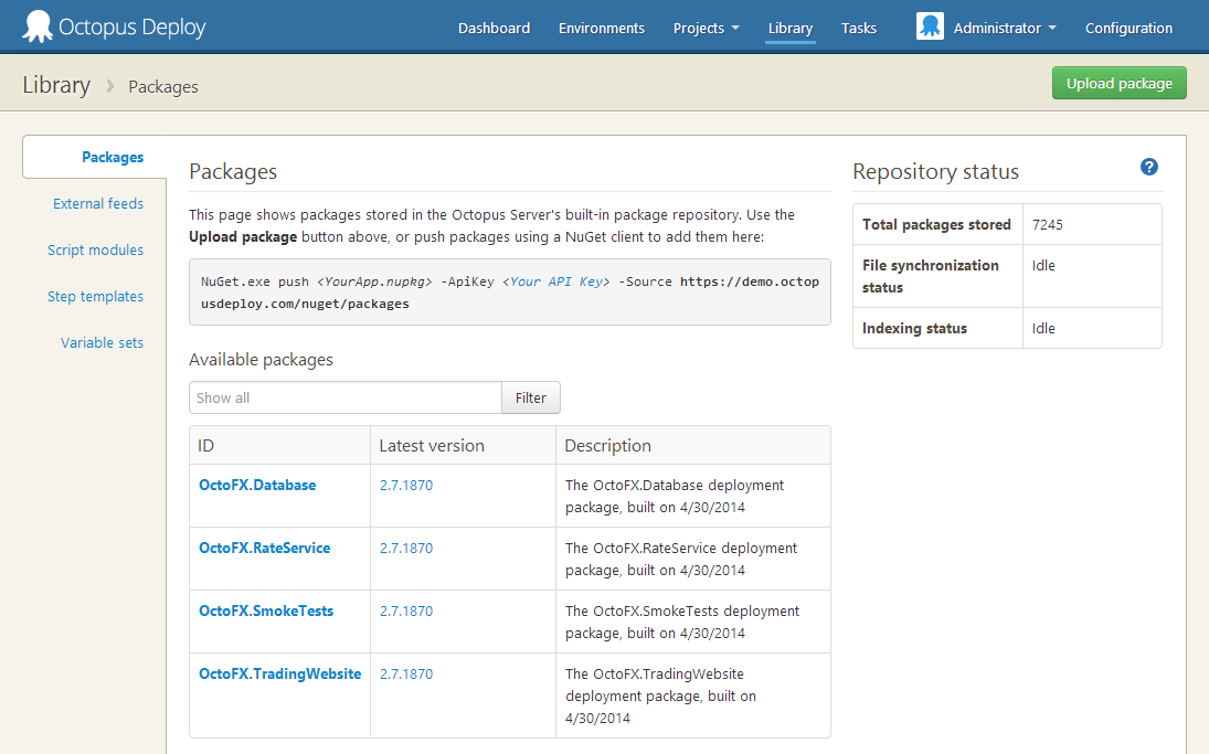 Packages tab under the library