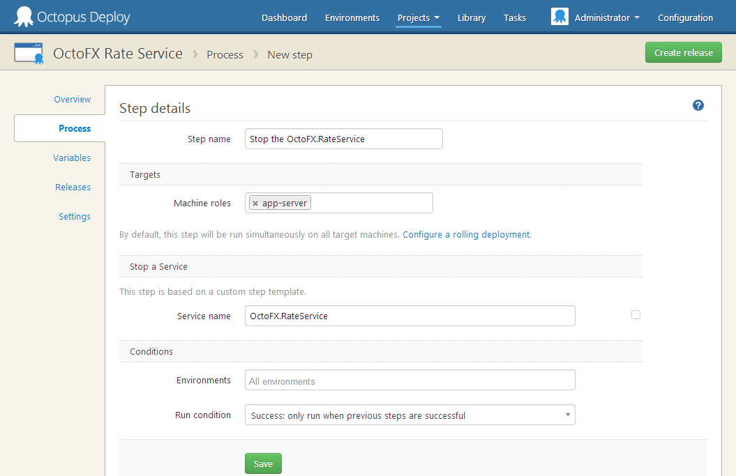 Configuring the new step template