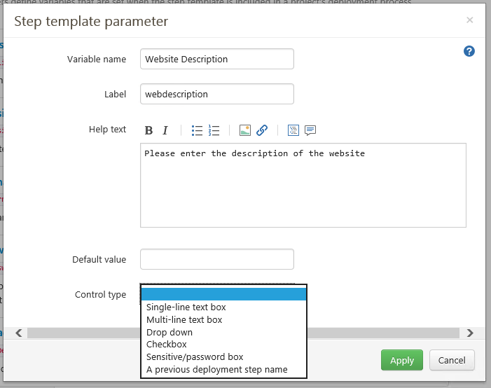 Step template variables