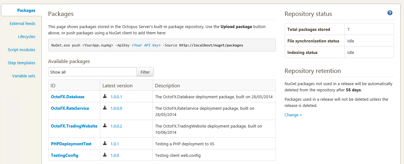 repository retention settings