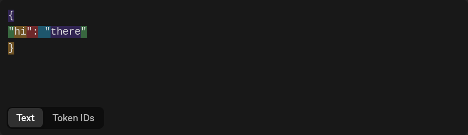 A screenshot of a JSON blob highlighting individual tokens