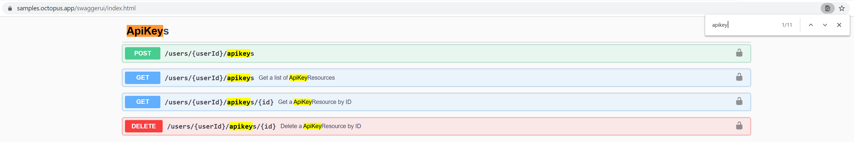 Swagger ApiKeys resource screenshot