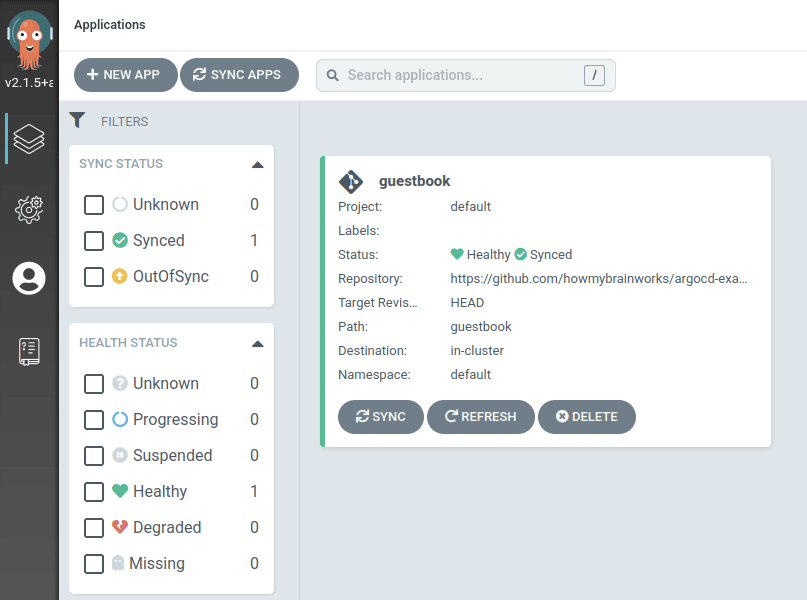 Application successfully deployed in Argo CD dashboard