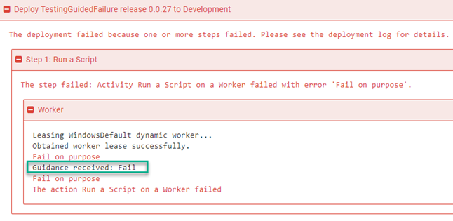 Task summary with Guidance received: failed highlighted