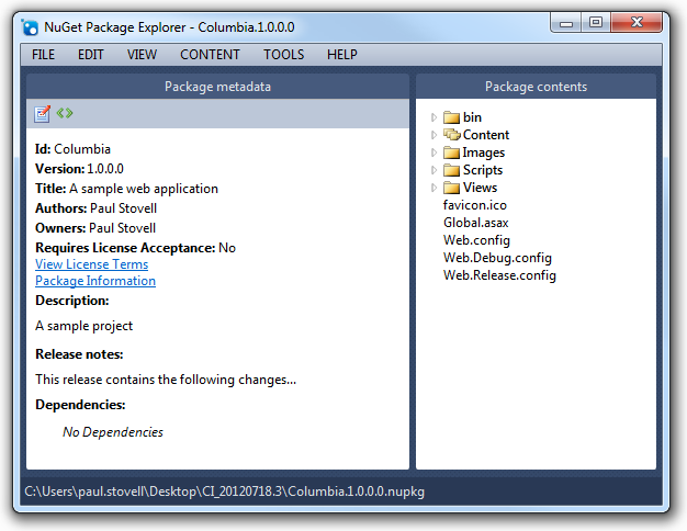 NuGet package explorer contents