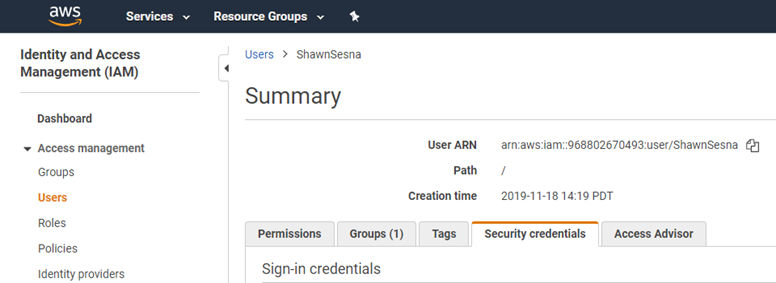 AWS user access key