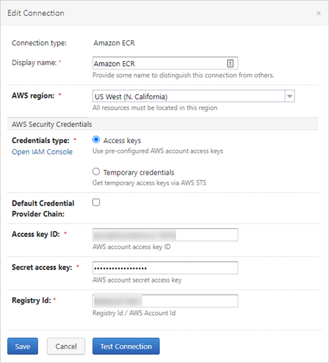 TeamCity ECR connection settings