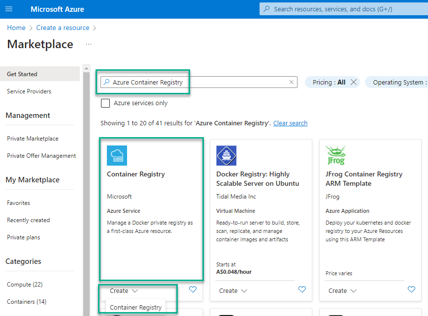 Azure Create Container Registry