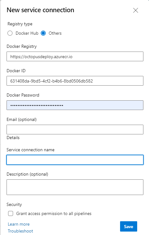 New Azure DevOps Service Connection