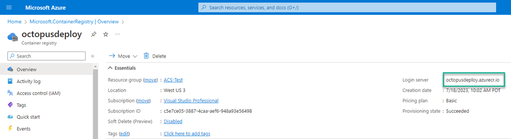 Newly created ACR resource