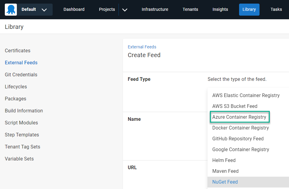 Select Azure Container Registry