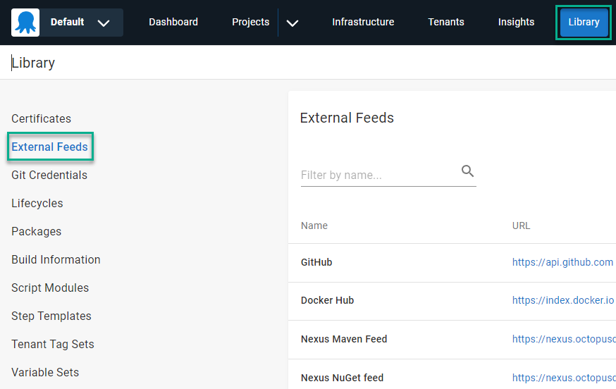 Navigate to Library, External Feed