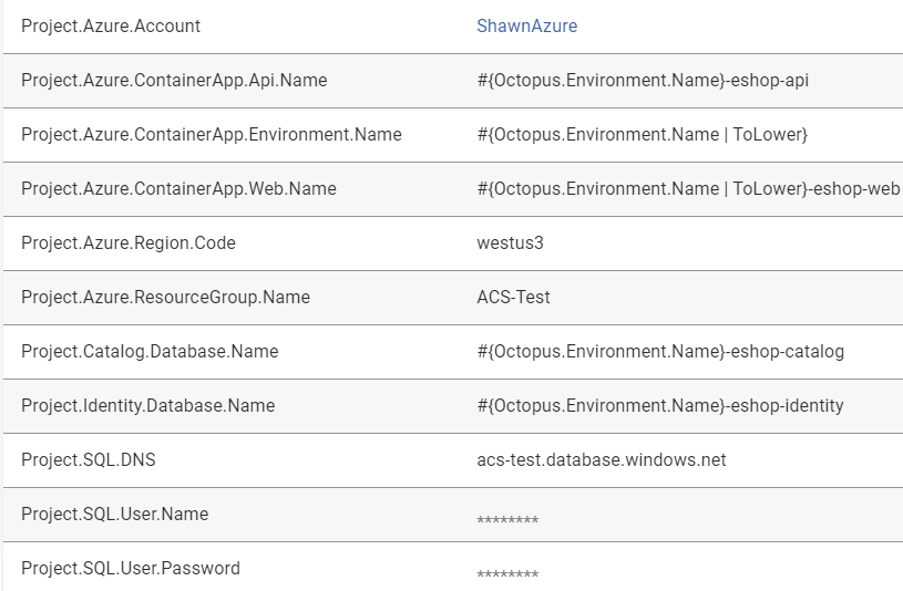 Octopus project variables