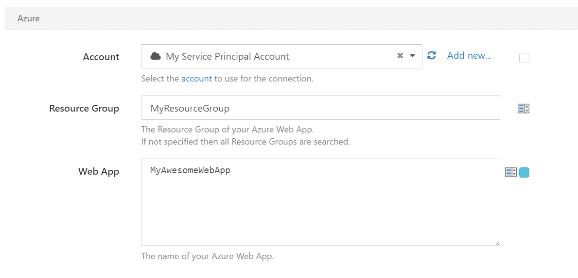 Azure Web App variables