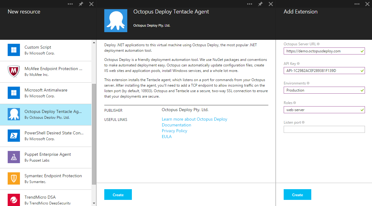 The extension on Azure