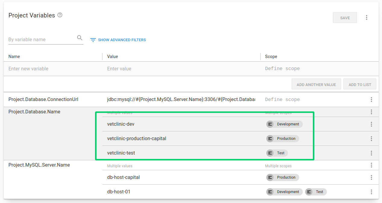 Multi-tenancy multiple projects variable scoping