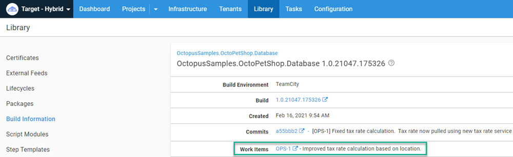 Work item with the comment