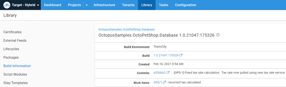 OctoPetShop build information