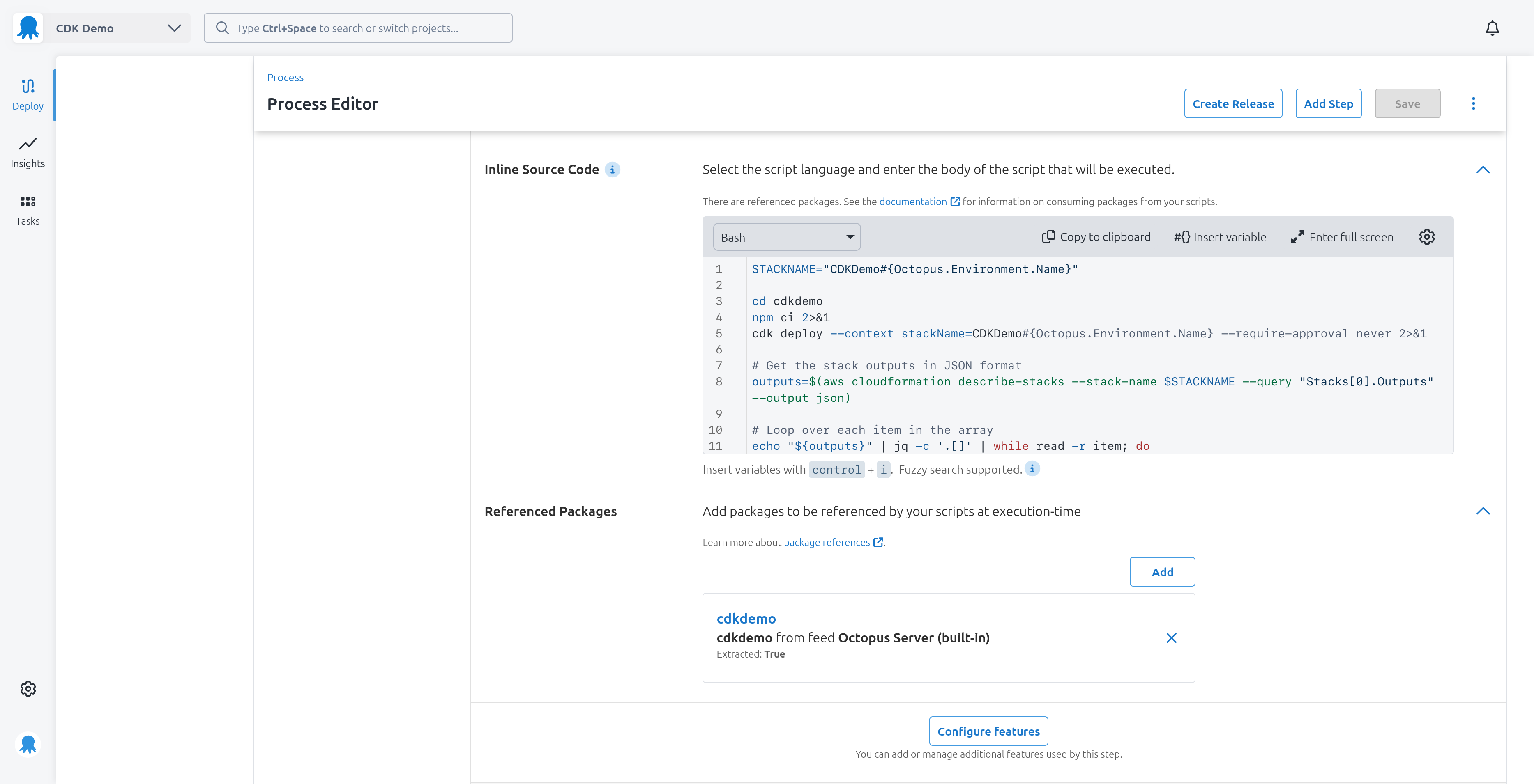A screenshot of the AWS Script step