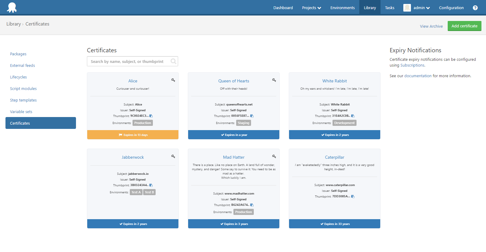 Certificates in Octopus