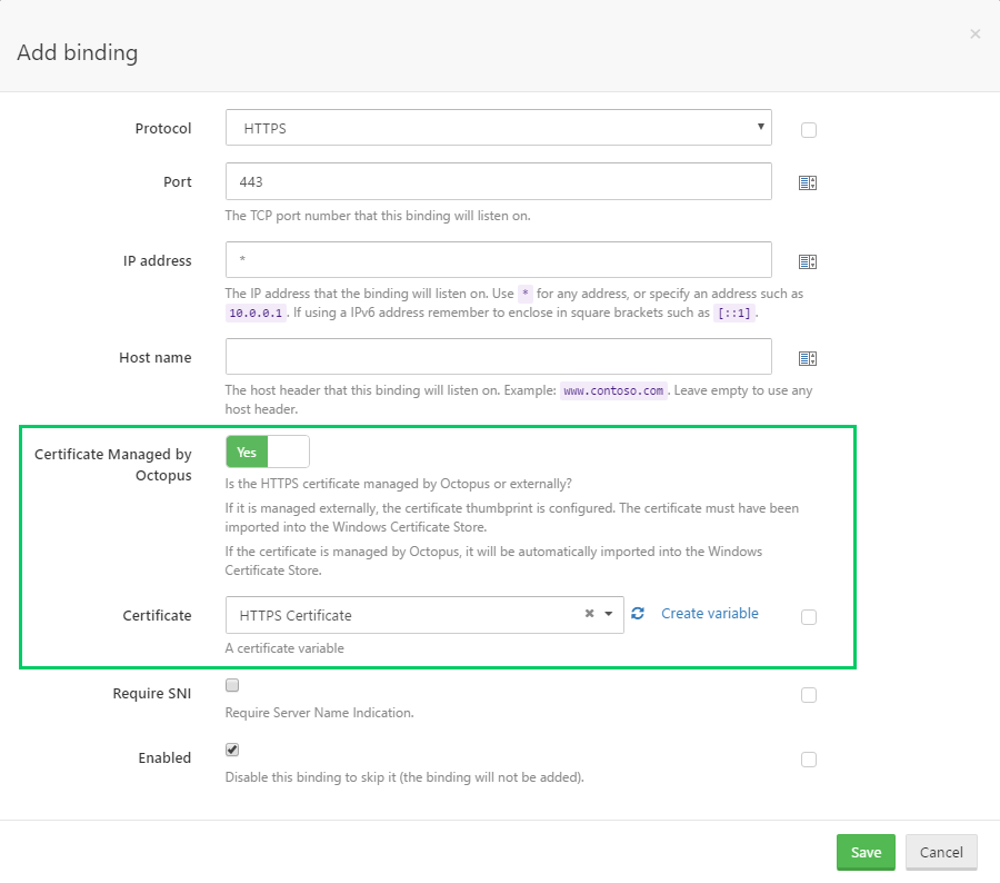 Certificate in HTTPS binding