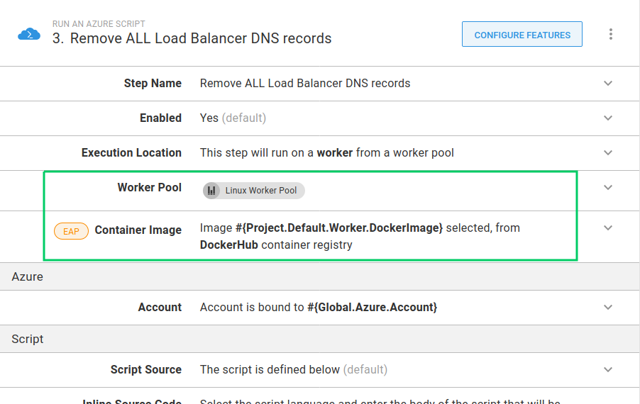 set exec container default