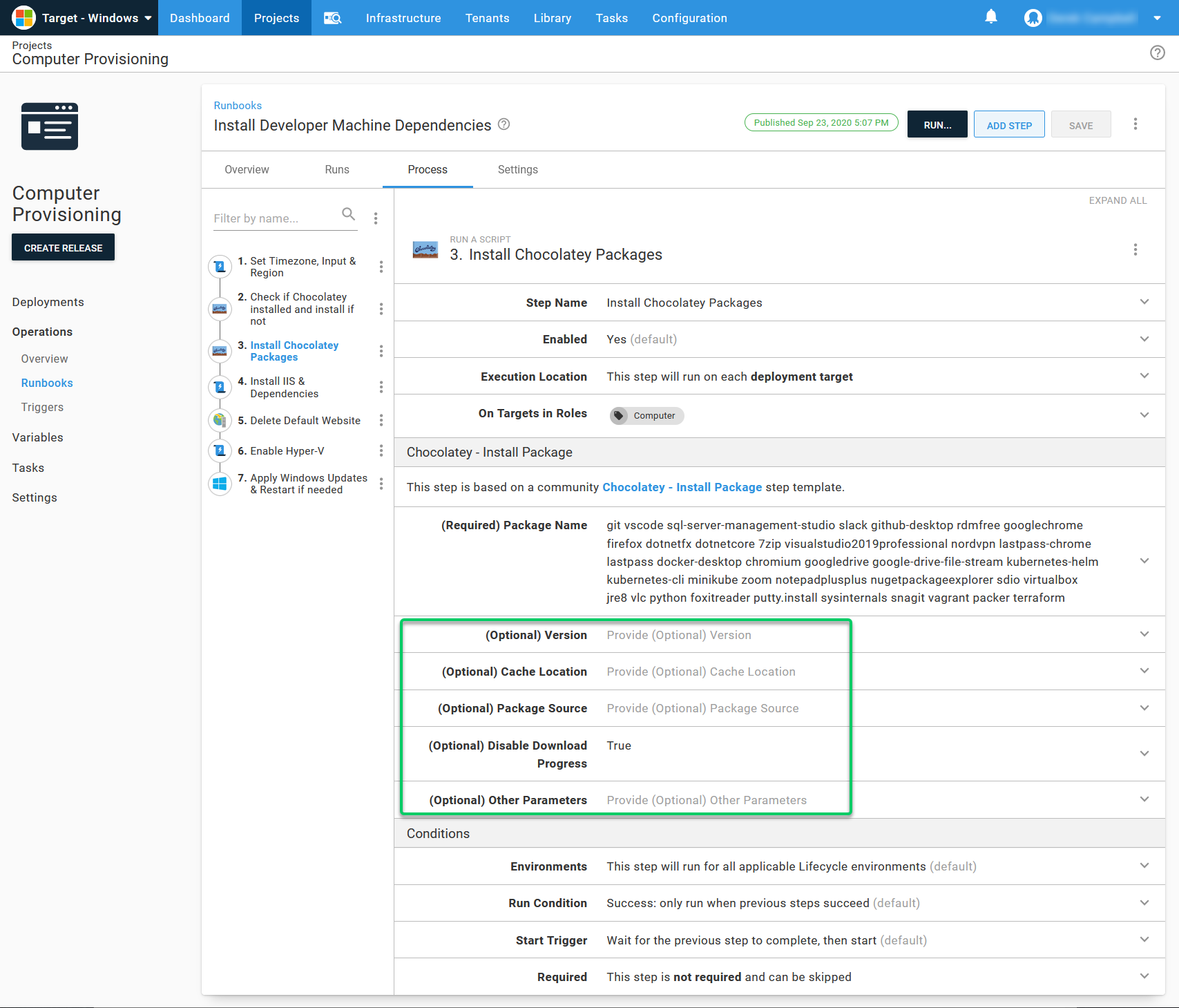 Specifying Chocolatey Parameters