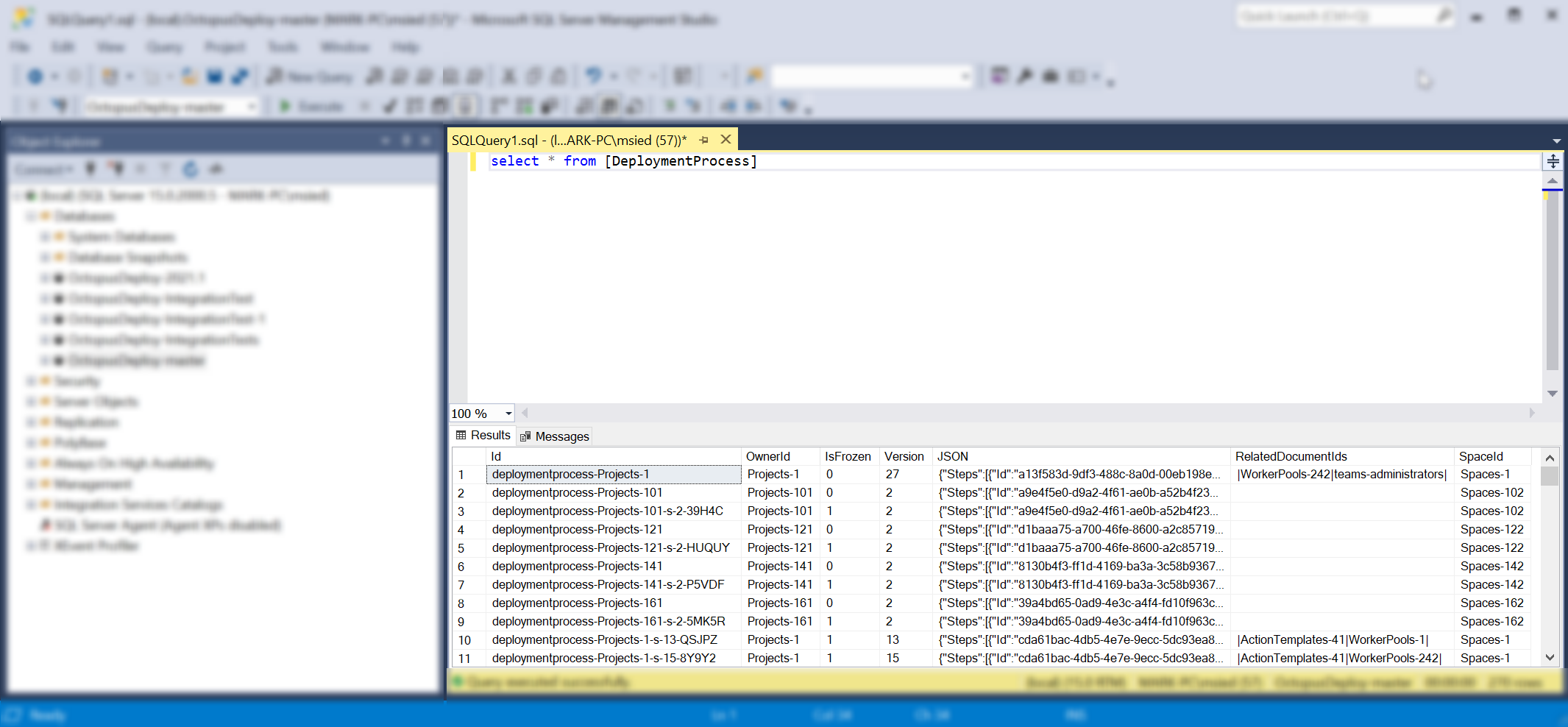 a deployment process stored in SQL