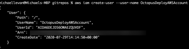 AWS CLI create-user output