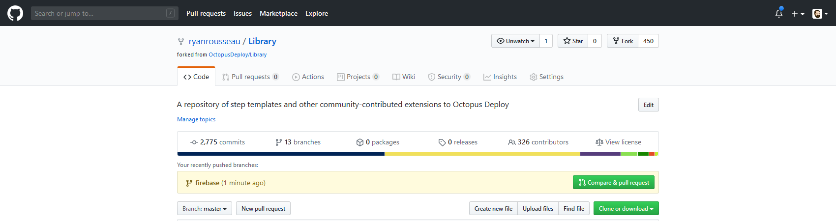 GitHub offers an option to compare and create a pull request