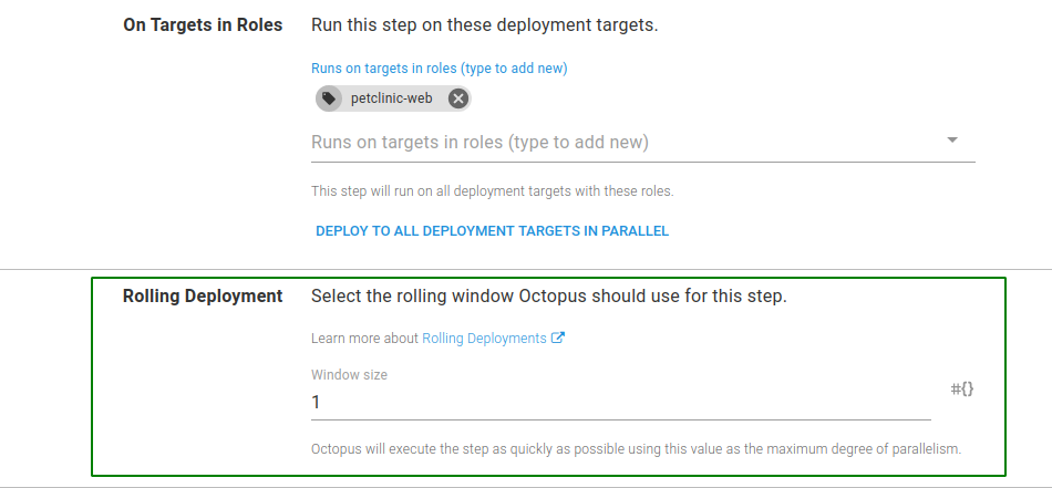 PetClinic step configure rolling deployment window size